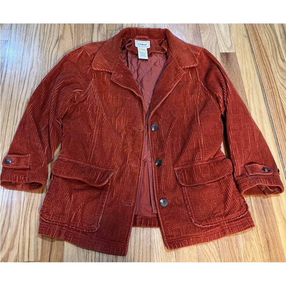 Llbean Deep Red Corduroy Jacket Removable Lining Size SP